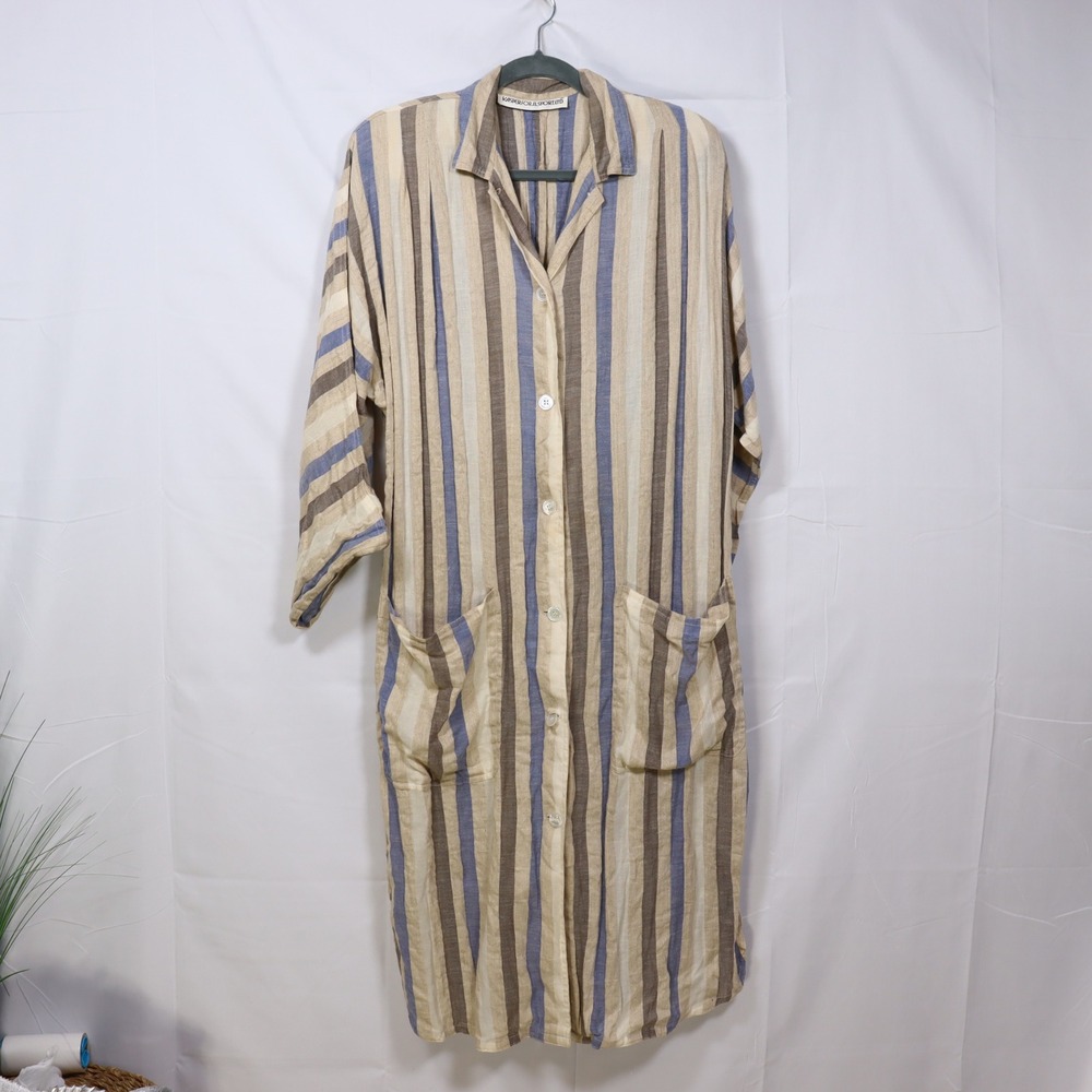 Kasper for JL Sport‎ Striped Linen Dress L Multicolor Womens Coastal Grandma